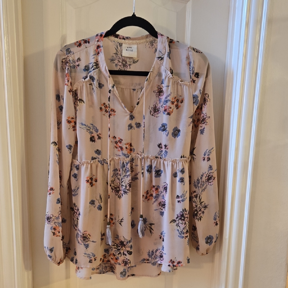 Knox Rose Floral Blouse in Blush Pink and Blue Size Small EUC